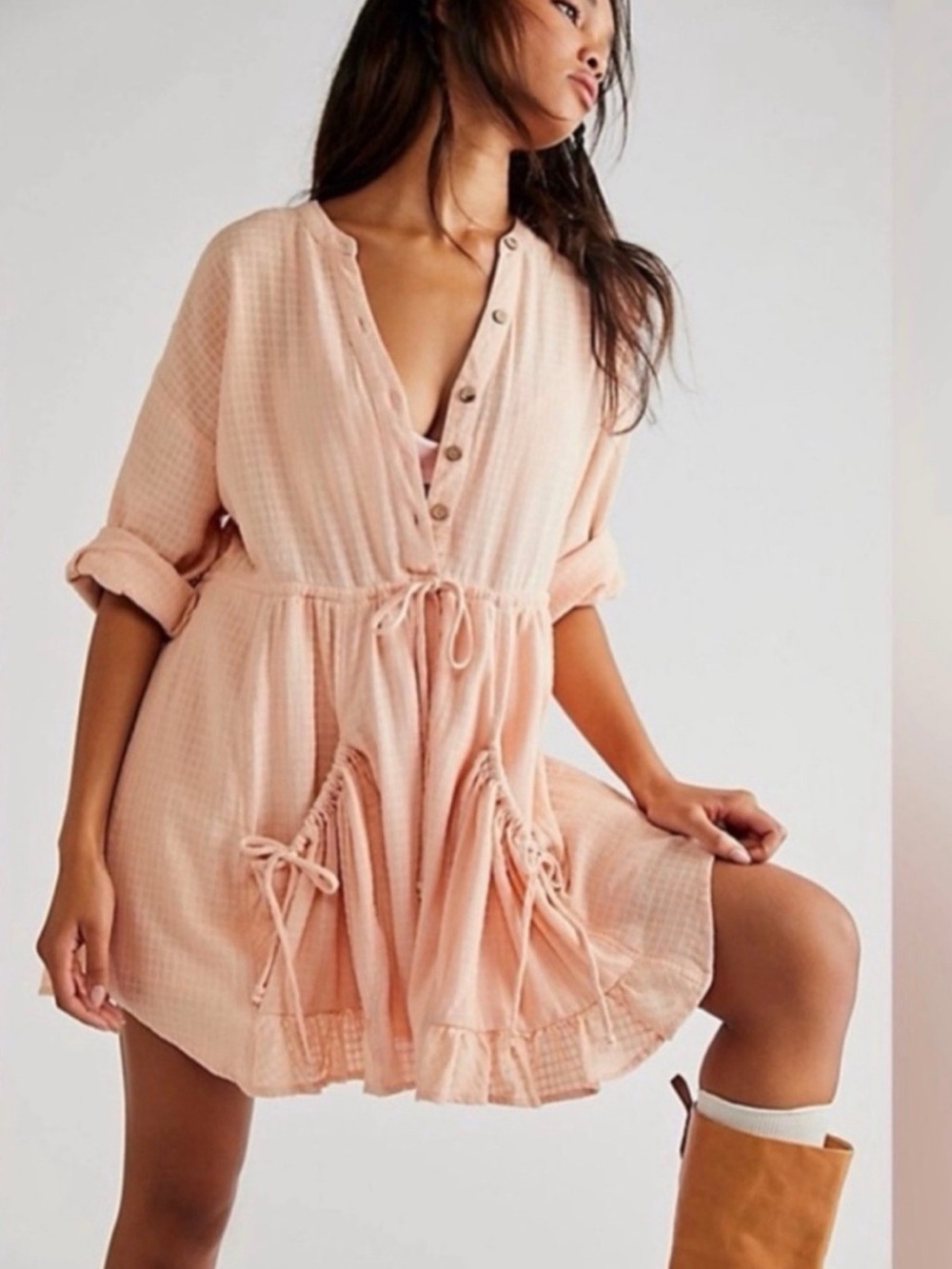 Free People Soft Peach Drawstring Tunic